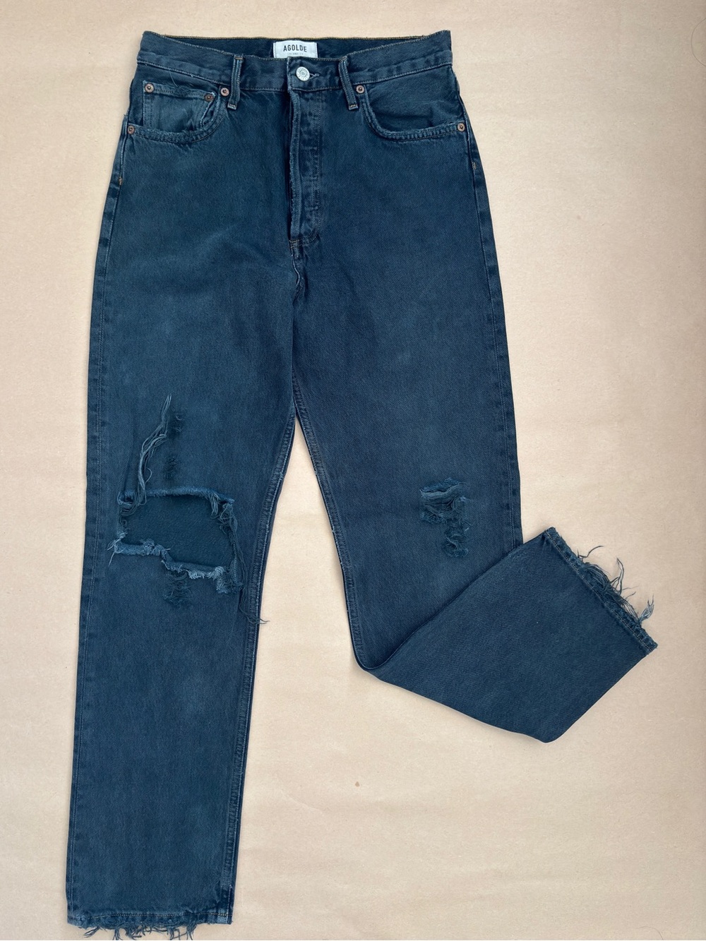 AGOLDE 90s Pinch Waist High Rise Straight Jeans Size 28 Distressed Denim